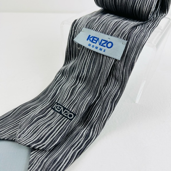 Kenzo Y2K Black And White Zebra Wavy Abstract Silk Formal Tie - Picture 3 of 7